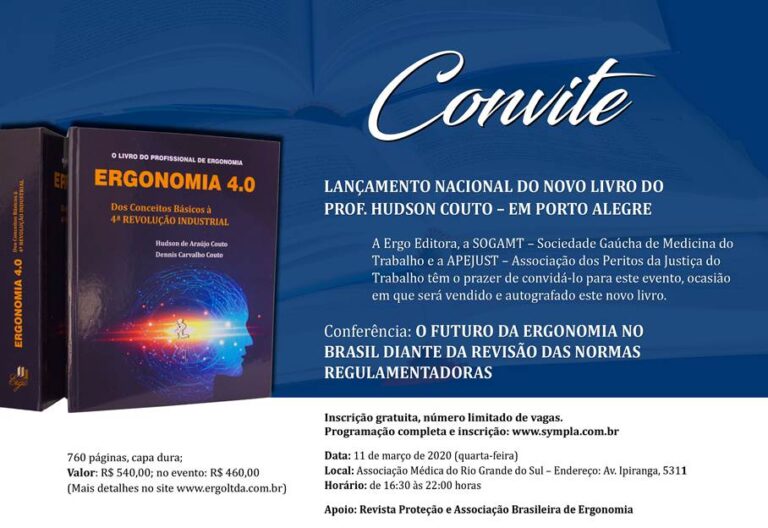 11/03 – Lançamento Oficial do Livro: Ergonomia 4.0 – Prof. Hudson Couto